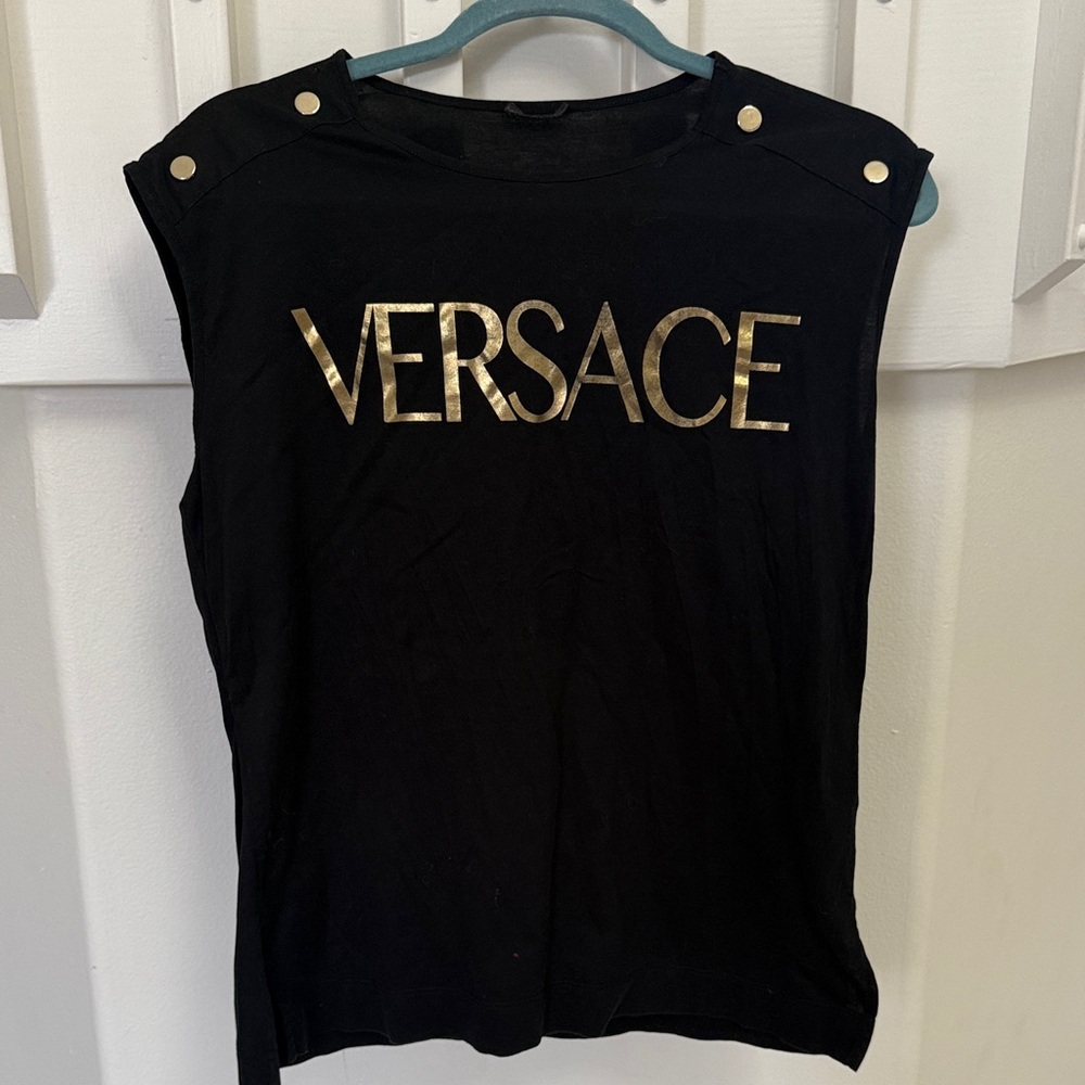 Versace Black Top with Gold Lettering